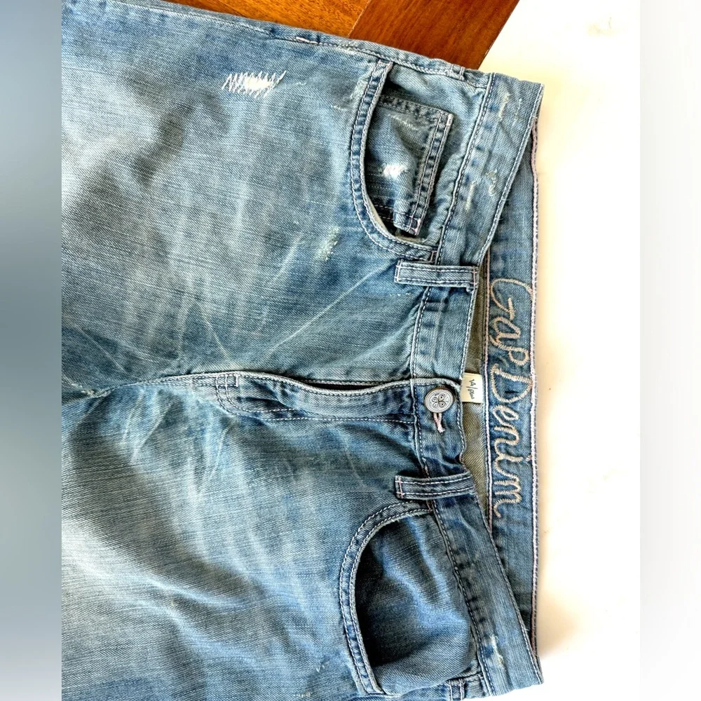 Gap Denim Jeans Boyfriend Pants Girls distressed Capri adjustable Waist 14 Plus
